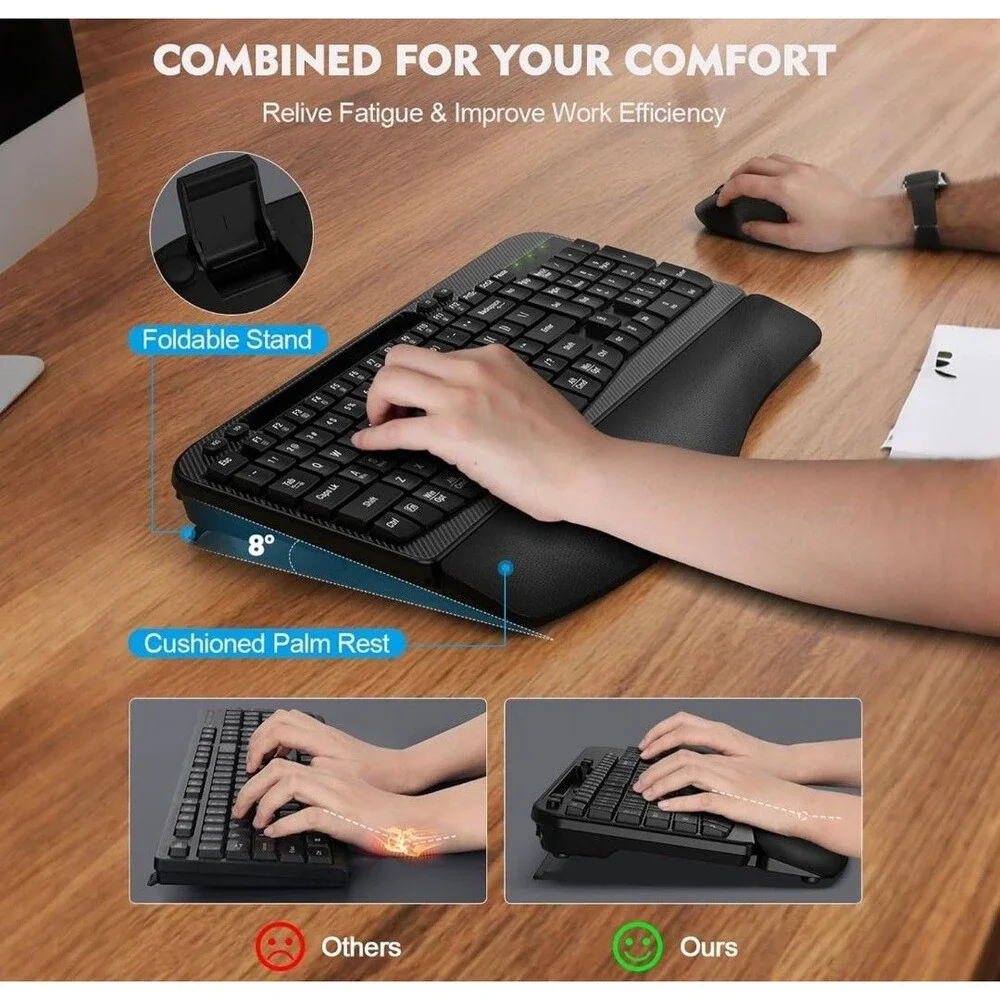 Wireless Keyboard and Mouse Combo, Wave Keys Full-Sized Ergonomic Cushioned Plam
